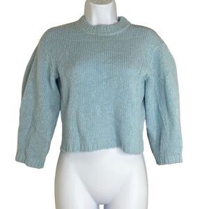 Tibi Blue Cropped Crewneck Sweater Alpaca Wool Blend Long Sleeve‎ Soft XS Preppy